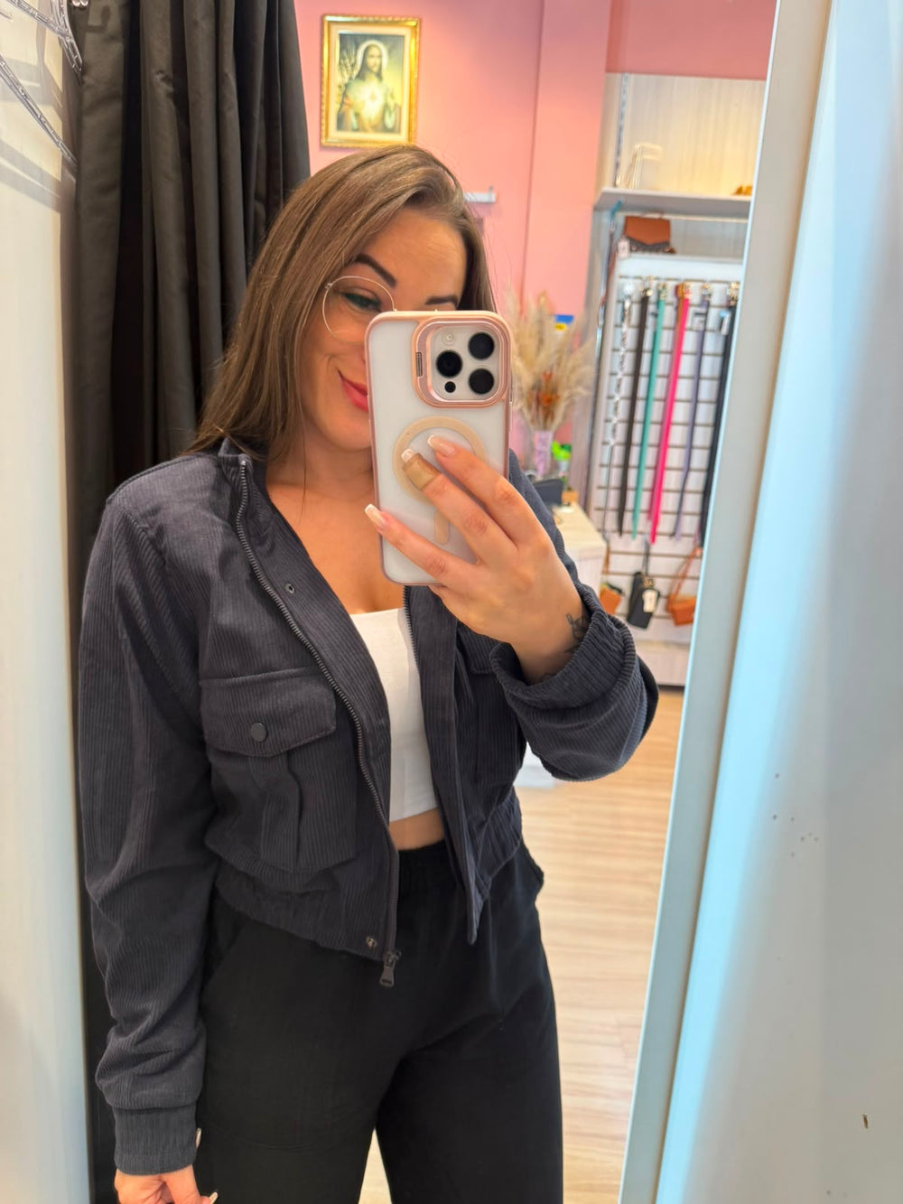 Jaqueta Cropped em Veludo Cotelê